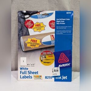 Avery white printable blank full sheets 8.5" x 11" pack of 8 sheets